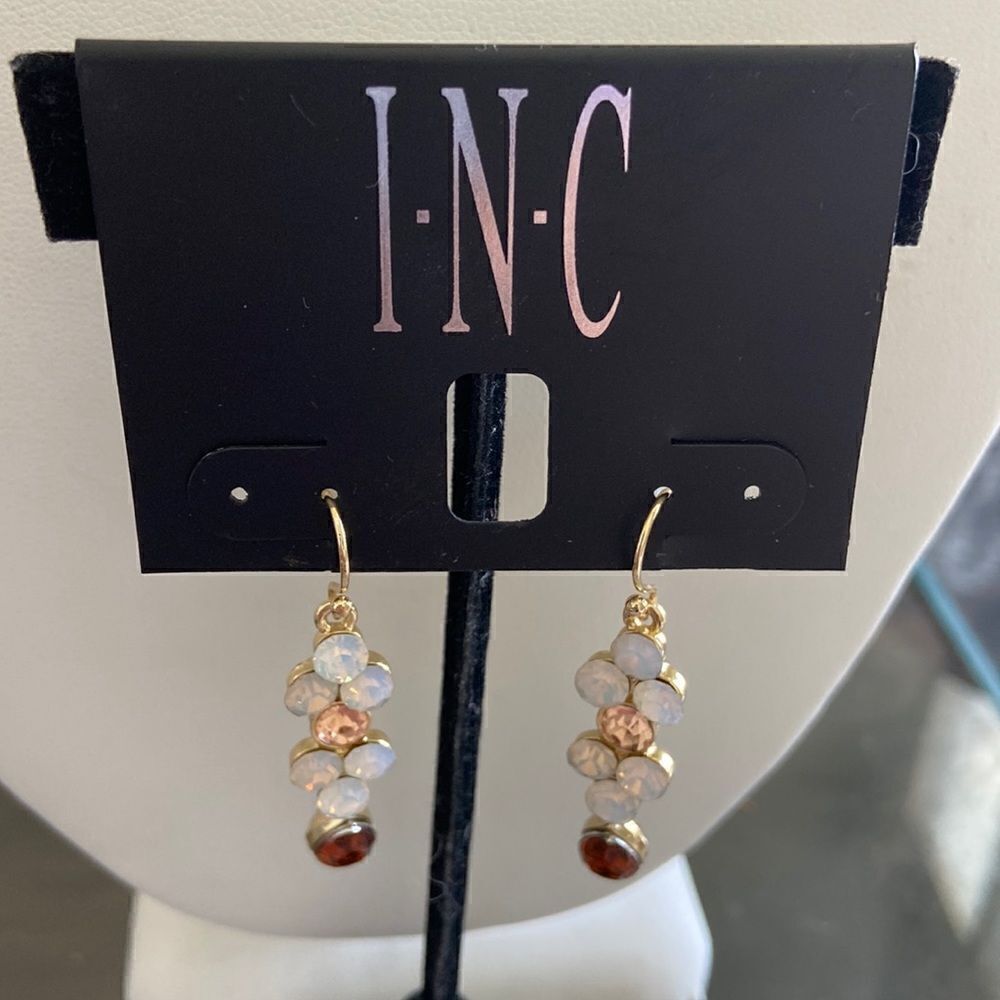 INC Earrings NWT Burgundy Pink and white Rhinestone